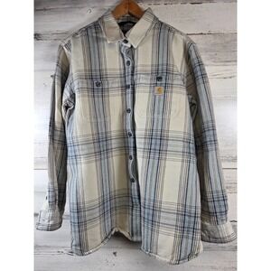 Carhartt Womens Loose Fit Heavyweight Twill Plaid Shirt Jacket Blue Cream 8-10